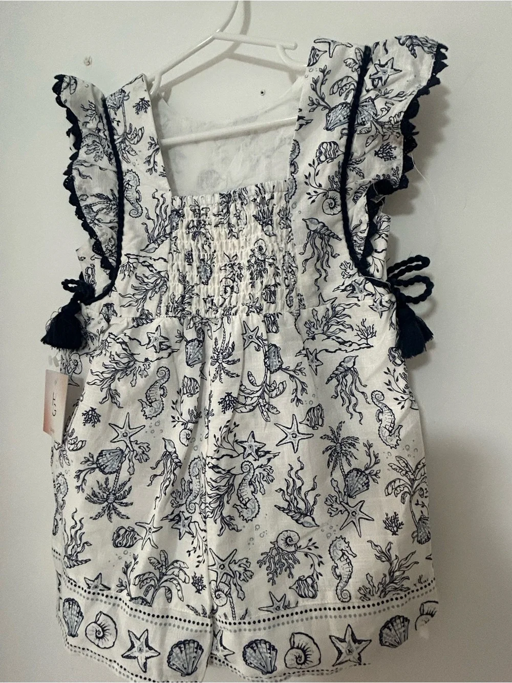 Girls Nautical Print Dress with Navy Trim